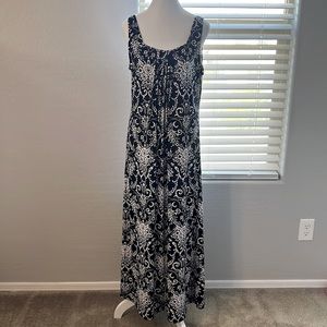 Glamour Women's Blue White Dress Size 12P Sleeveless Long Floral Print Pleated